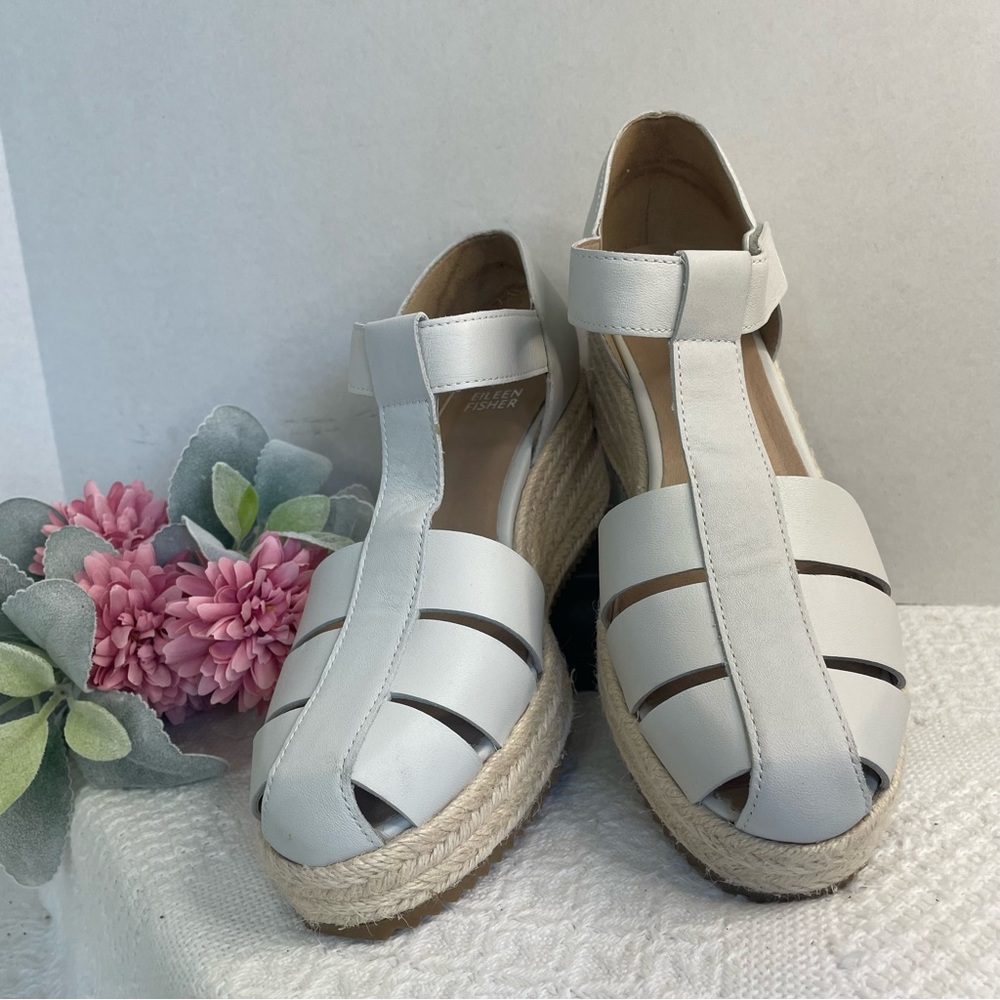 Eileen Fisher Cream Espadrille‎ Wedge Sandals ~ Size 8.5 ~ Business or Summer